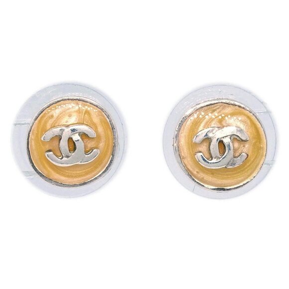 Chanel Button Piercing Earrings Silver 00T 195602 - Picture 1 of 4